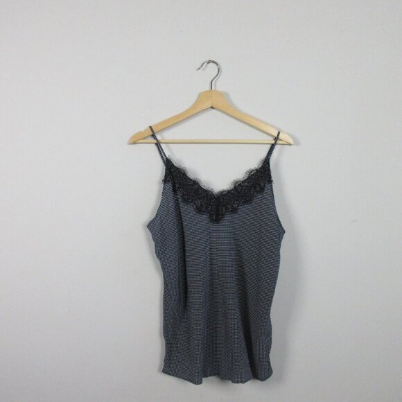 Avec Les Filles Women's Cami Top Camisole Lace Rayon Polka Dot Navy Blue M 74 - Picture 1 of 8
